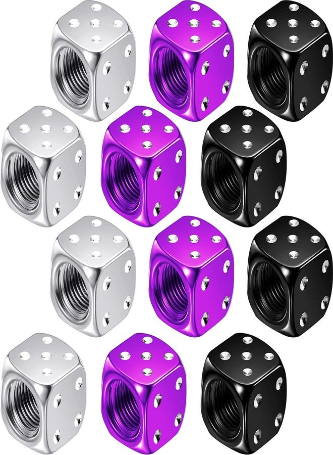 BBTO 12 Pieces Aluminum Dice Valve Stem Caps for Car, Bike, Bicycle, Motorcycle - Multicolored Tire Air Valve Covers, 0.47 Inch - Image 1